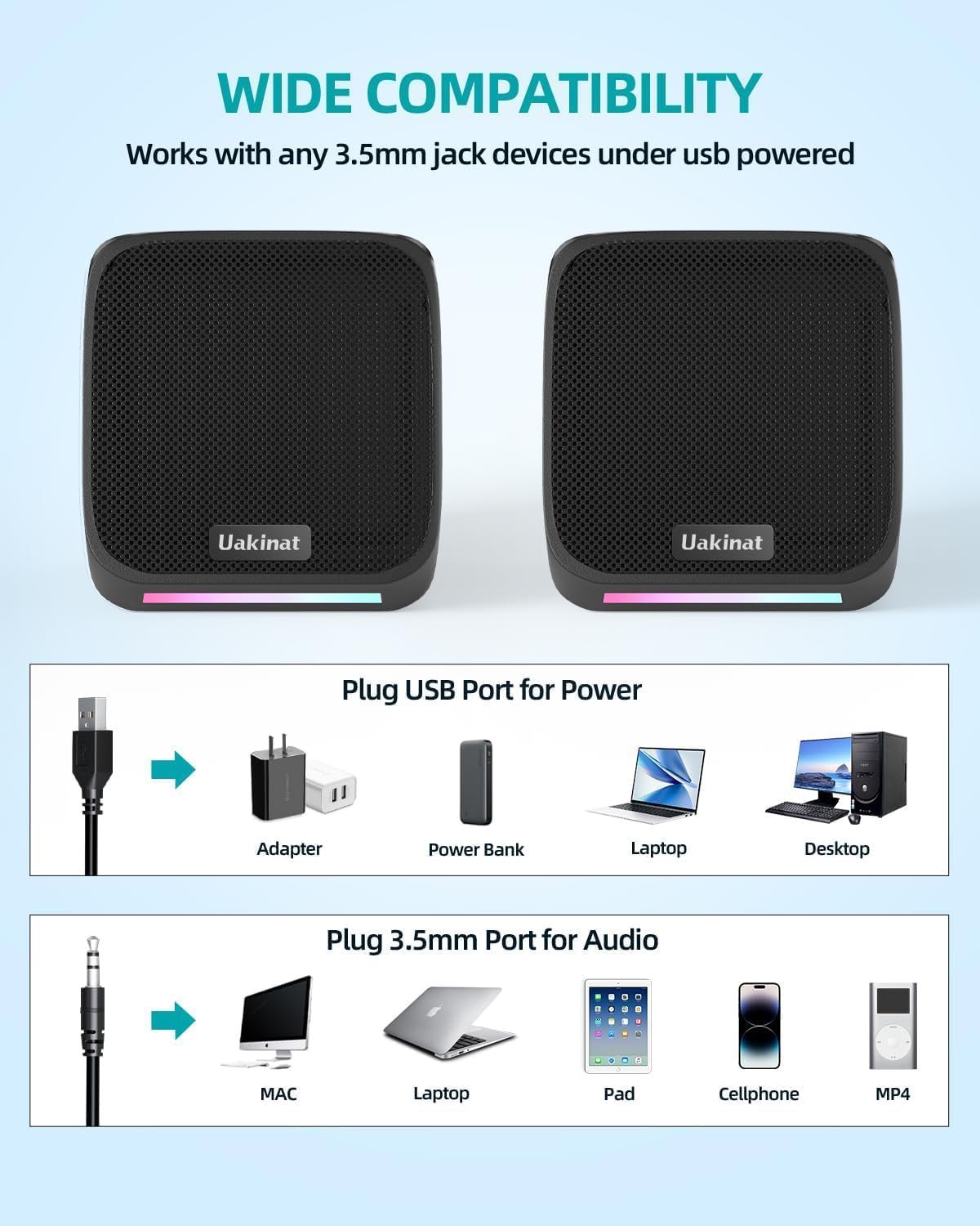 Computer Speakers,Computer Speakers for Desktop PC,Desktop Speakers,Small Computer Speakers USB Powered 3.5mm Aux Speaker for PC,Laptop,Tablet,Phone - Image 4