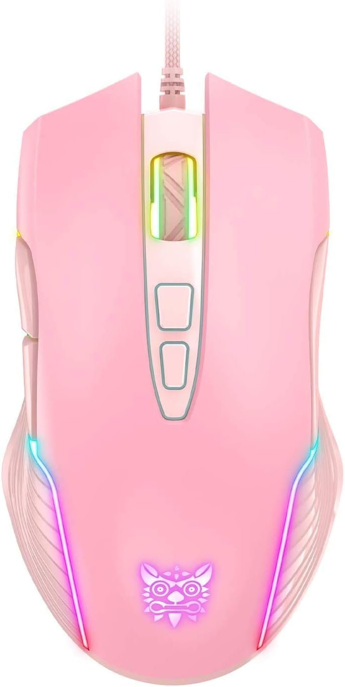 RGB Gaming Mouse Wired, USB Optical Computer Mice with RGB Backlit, 6 Adjustable DPI Up to 6400, Ergonomic Gamer Laptop PC Mouse with 7 Programmable Buttons for Windows Vista Linux (Pink) - Image 2