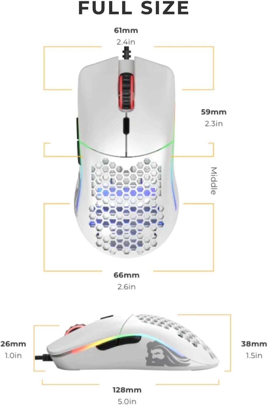 Glorious Model O Wired Gaming Mouse 67g Superlight Honeycomb Design, RGB, Pixart 3360 Sensor, Omron Switches, Ambidextrous - Matte White - Image 11
