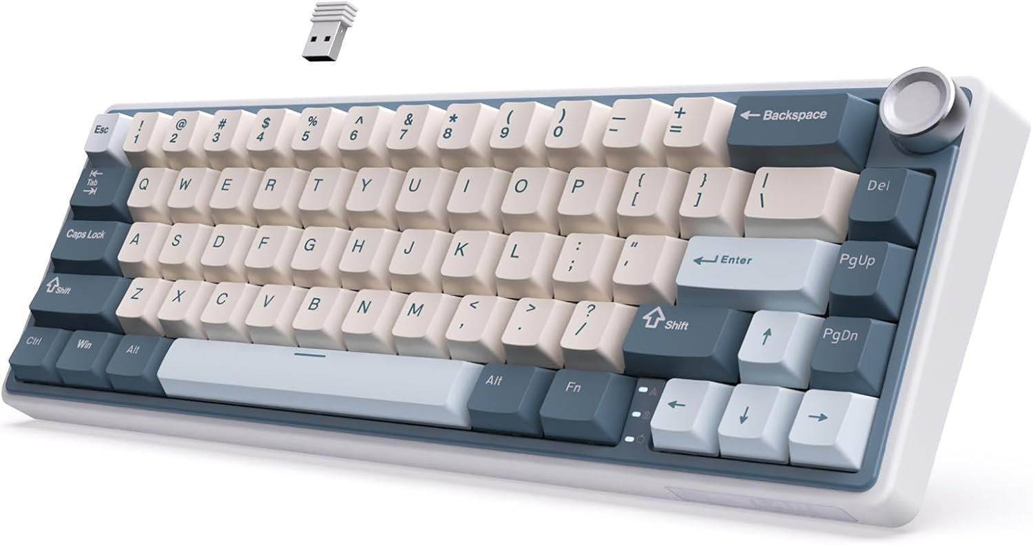 RK ROYAL KLUDGE R65 Wireless Mechanical Keyboard with Volume Knob, Tri-Mode 2.4G/USB-C/BT Gasket Mounted 60% Gaming Keyboard with 66Keys, PBT Keycaps, VIA, Hot Swappable Cream Switch, Blue - Image 2