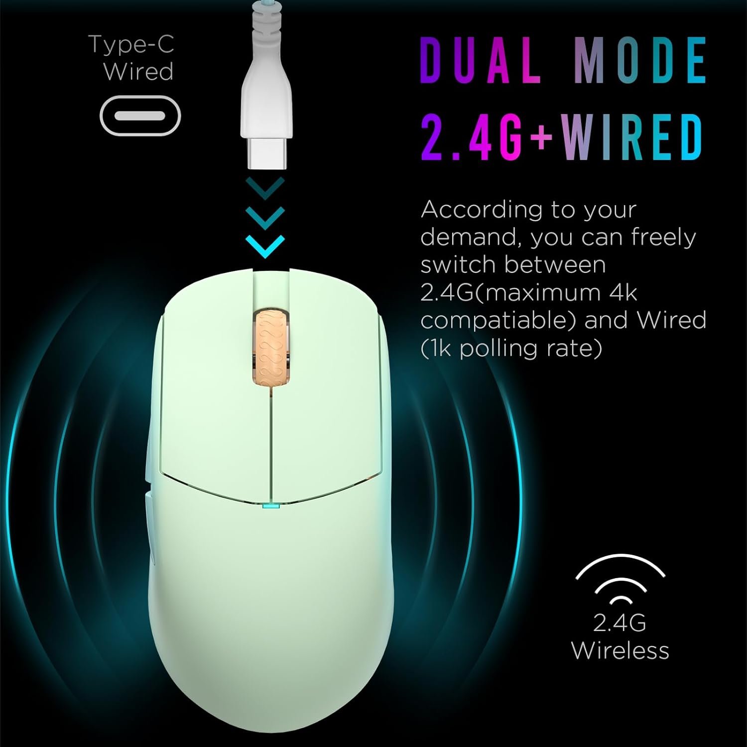 Lamzu Atlantis OG V2 Pro Wireless Gaming Mouse, Ultra Lightweight 57g, 26000 DPI, Symmetrical, Mechanical Switch, Silver TTC Encoder, PAW3395 Sensor, MCU Nordic 52840-Matcha Green - Image 4