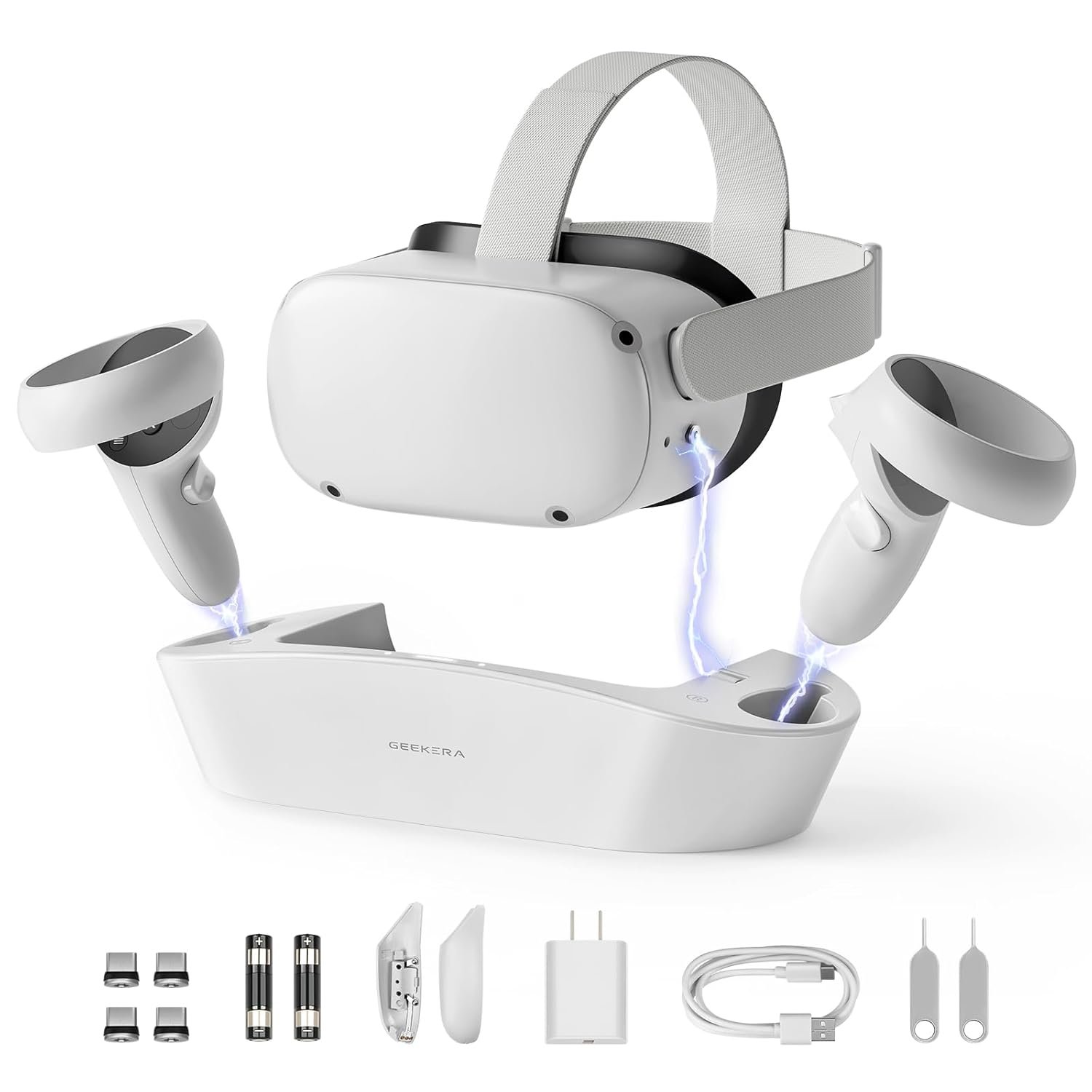 GEEKERA Charging Dock for Oculus Quest 2, Magnetic Charging Station for Meta Quest 2 VR Headset & Controllers, VR Accessories with 2 Rechargeable Batteries, USB C Charger, Fast Charging - Image 2