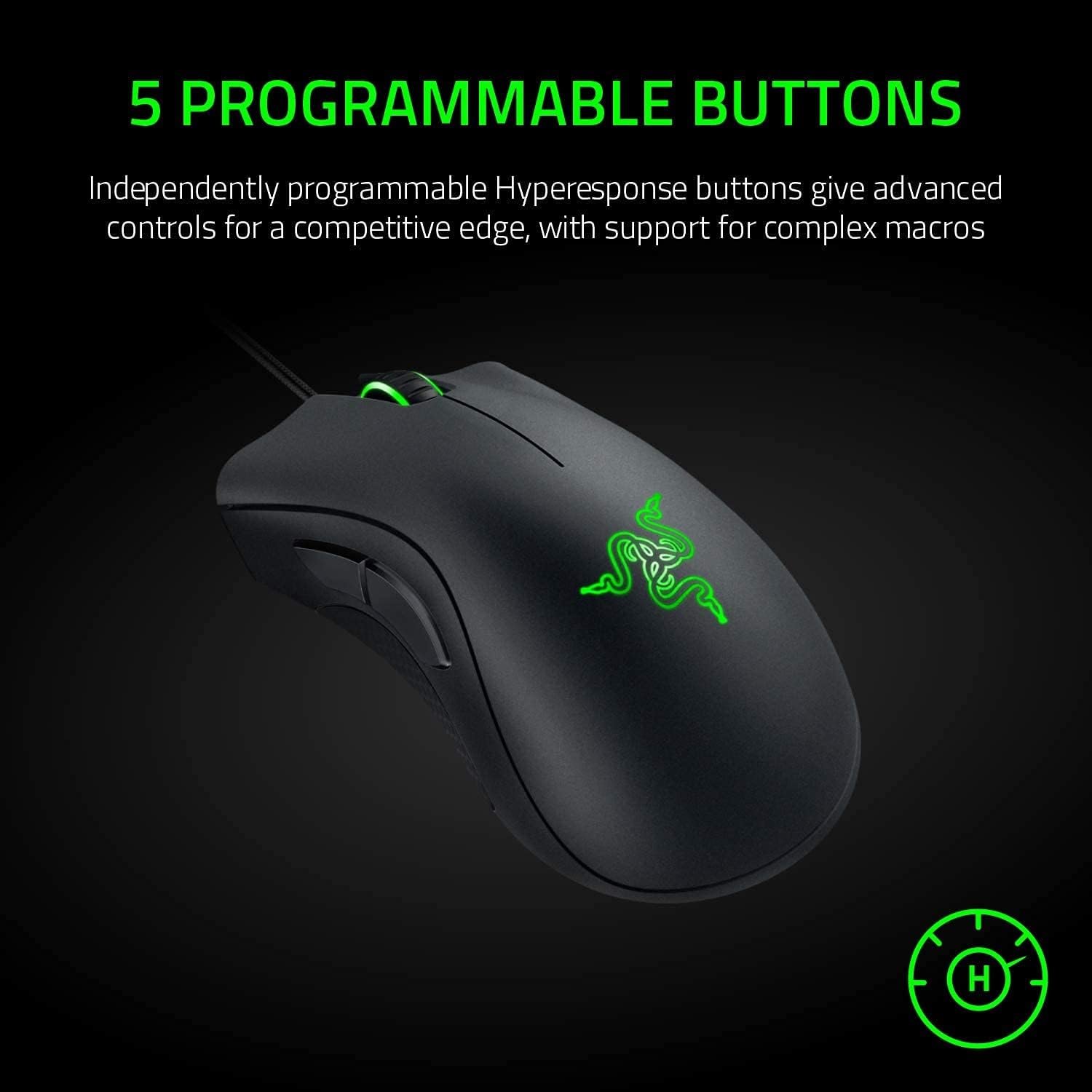 Razer DeathAdder Essential Gaming Mouse: 6400 DPI Optical Sensor - 5 Programmable Buttons - Mechanical Switches - Rubber Side Grips - Classic Black - Image 5