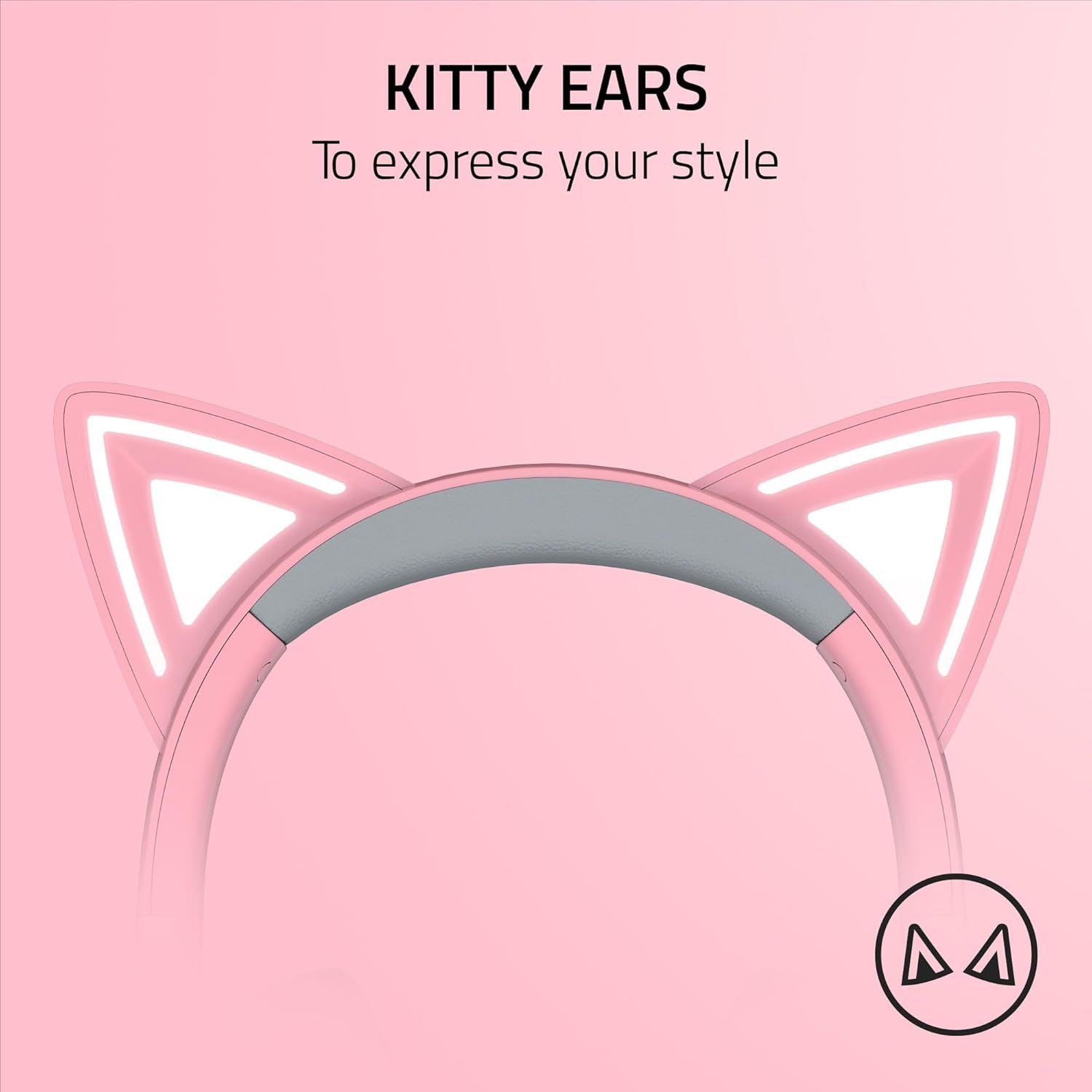Razer Kraken Kitty V2 USB Wired Headset: Chroma RGB Kitty Ears - Stream Reactive Lighting - HyperClear Cardioid Mic - 40 mm Drivers - 7.1 Surround Sound - Comfortable Ear Cushions - Quartz Pink - Image 3