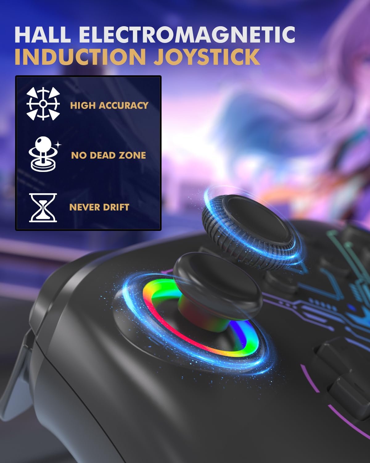 PC Controller, Wireless 2.4G PC Gaming Controller with RGB Light, Hall Effect Joysticks & Triggers, Programming, 1000mAh, Dual Vibration, Turbo, Switch Controller Compatible with for PC/Switch/Android/iOS - Image 4