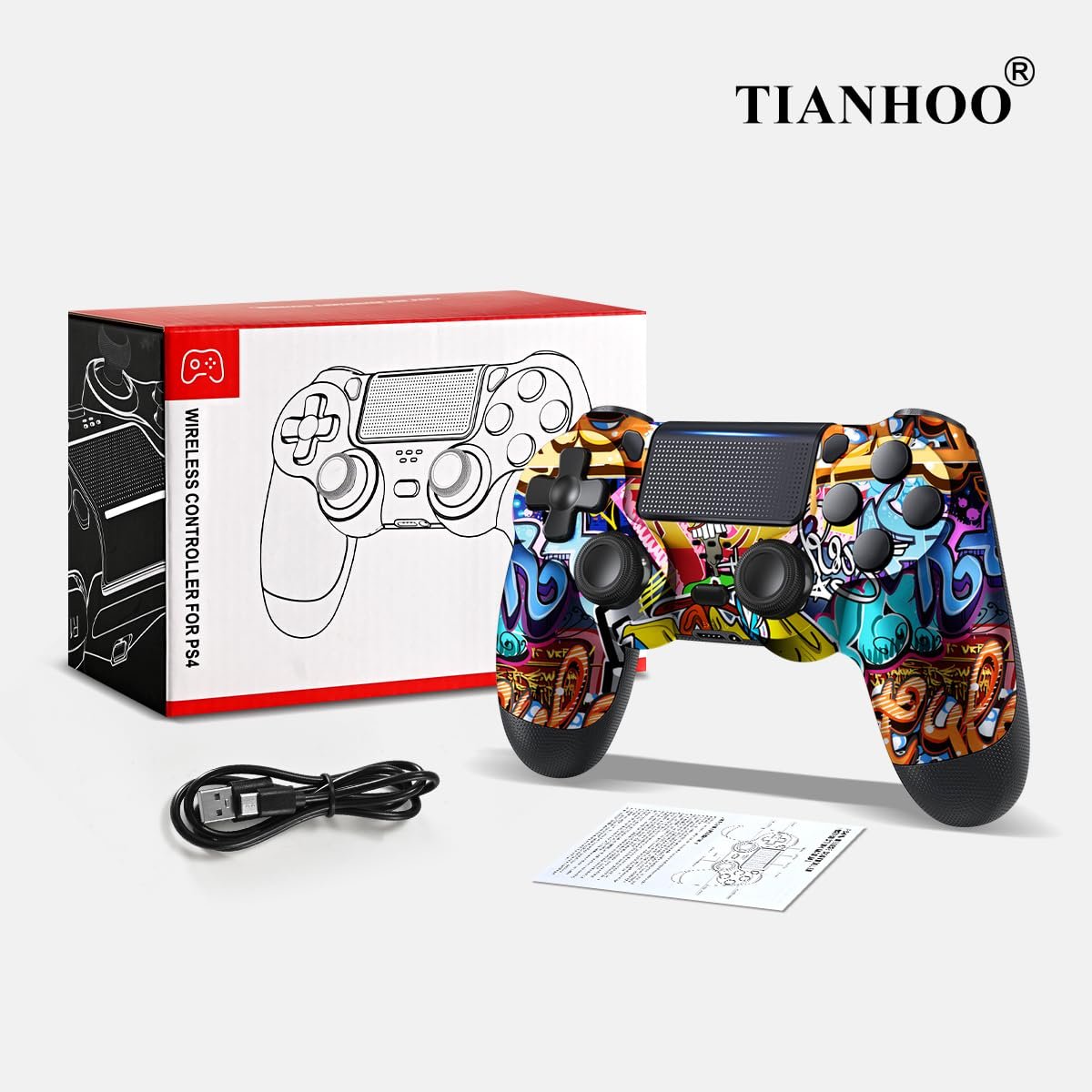TIANHOO PS4 Controller, Wireless PS4 Controller for PS4/Pro/Slim, with Vibration Feedback, Motion Sensing, Touchpad, Light Bar, Share, Speaker, 3.5mm Headphone Jack (Graffiti) - Image 7