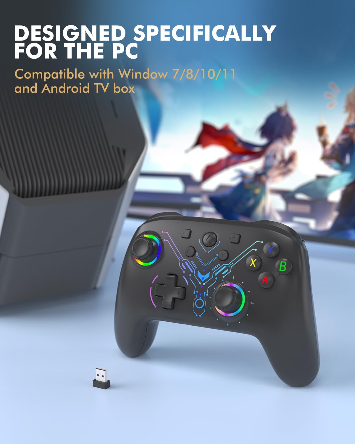 PC Controller, Wireless 2.4G PC Gaming Controller with RGB Light, Hall Effect Joysticks & Triggers, Programming, 1000mAh, Dual Vibration, Turbo, Switch Controller Compatible with for PC/Switch/Android/iOS - Image 9
