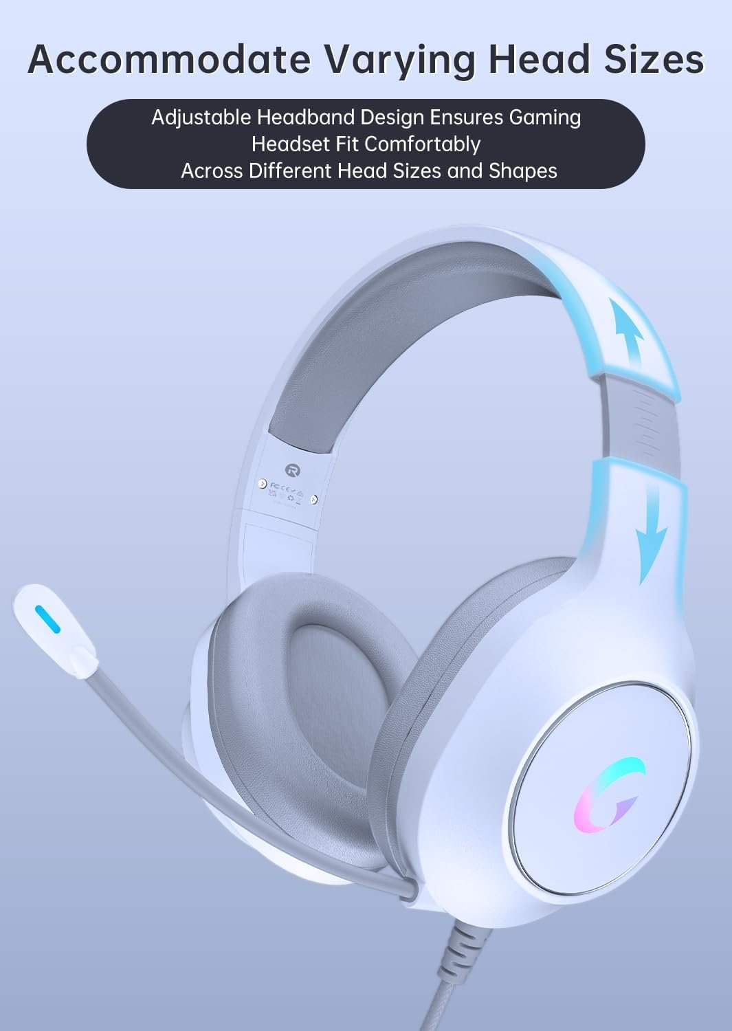 CM7002 Gaming Headset for PS5, PS4, PC, Mac, Switch, Xbox Series, Surround Sound RGB Gaming Headphones with Noise Canceling Microphone, 50MM Dynamic Drivers, 3.5MM Audio Jack, Light White - Image 9