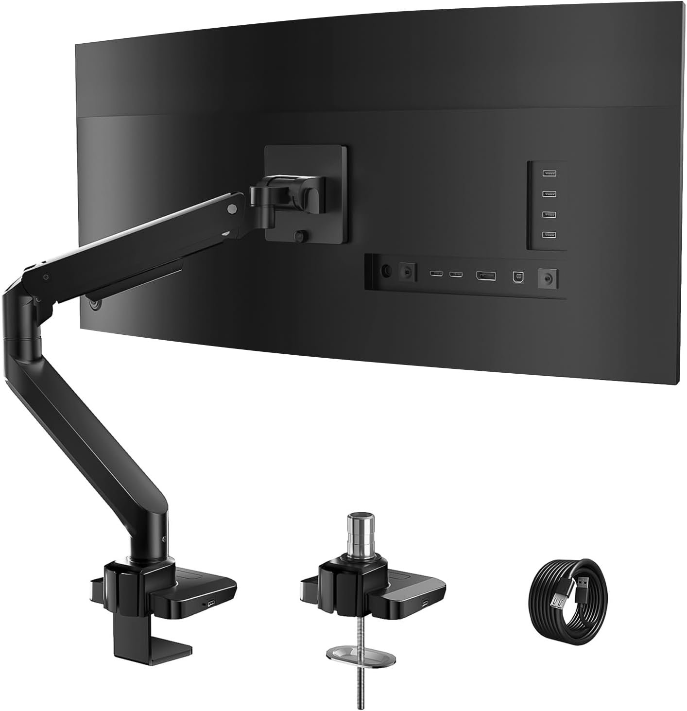 WALI Single Monitor Gas Spring Desk Mount, Heavy Duty Monitor Arm for Ultrawide Screen up to 49 inch, 44 lbs with USB. Fully Adjustable, Mounting Holes 75 and 100 (GSMU001XL), Black - Image 2