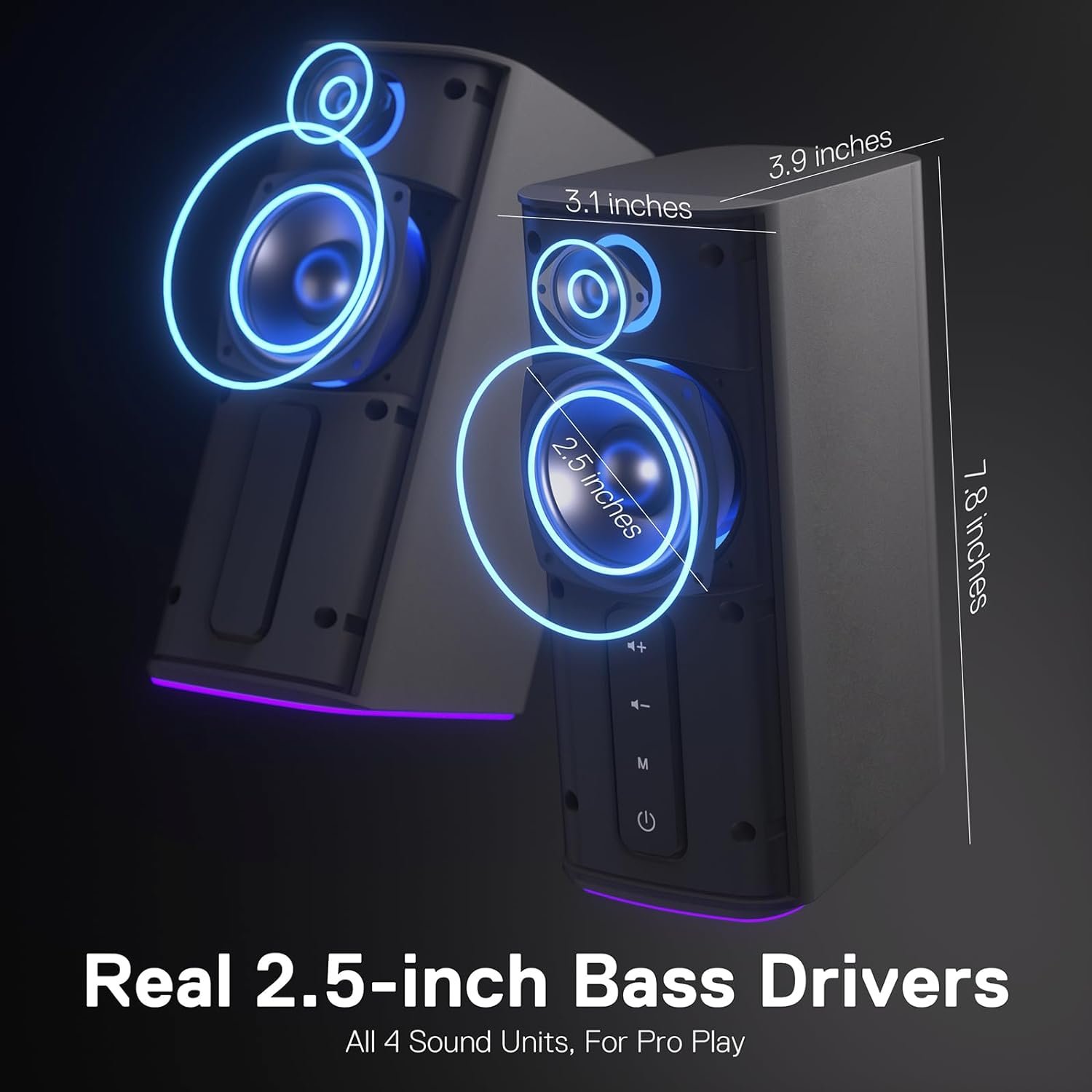 Redragon GS814 Stereo Desktop Speaker, 20W Output, 4 Real Units, BT 5.0/3.5mm AUX, Enhanced Bass, Touch-Control, Dynamic RGB Lighting - Image 5