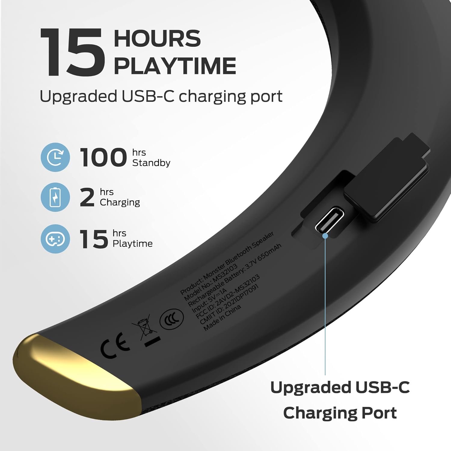 Monster Boomerang Petite Neckband Bluetooth Speakers, Neck Speaker with 15H Playtime, aptX High Fidelity 3D Stereo Sound, Low Latency, Built-in Mic, IPX5 Waterproof Wearable for Home Outdoor - Image 6