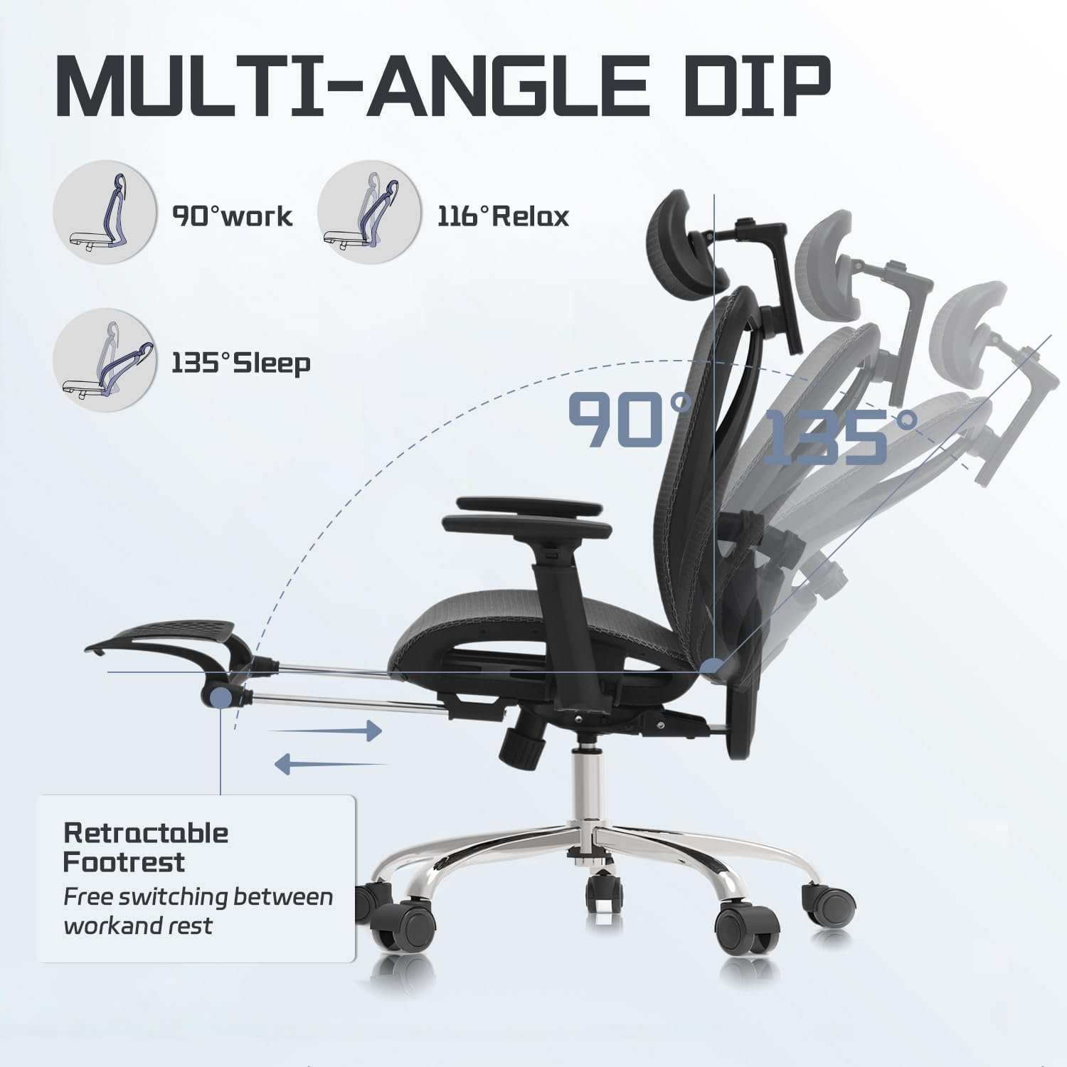 Ergonomic Office Chair, Comfort Mesh with Adjustable Lumbar Support, SGS Class 4 Gas Cylinder Certification Upgraded Black - Image 7