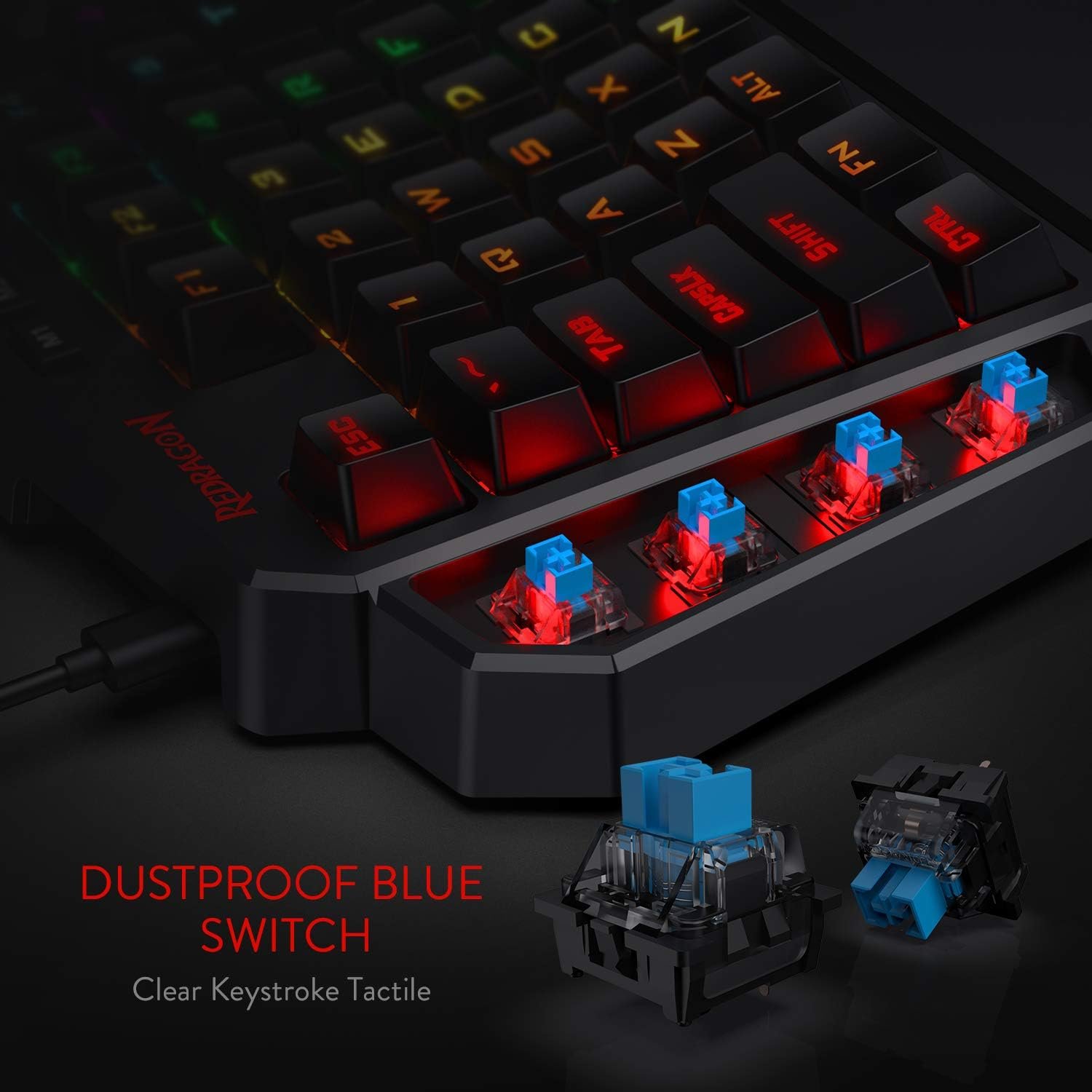 Redragon K585 DITI Wired One-Handed RGB Mechanical Gaming Keyboard, 42 Keys Type-C Professional Gaming Keypad w/Upgraded Hot-Swappable Socket, 7 Onboard Macro Keys & Detachable Wrist Rest - Image 5