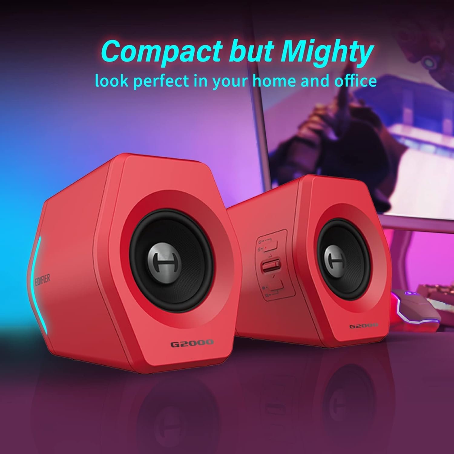 Edifier G2000 32W PC Computer Speakers for Gaming Desktop PC Laptop Mac Computer Woofer Speakers Bluetooth USB 3.5mm AUX Inputs RGB Lights Multimedia Speakers Red - Image 6