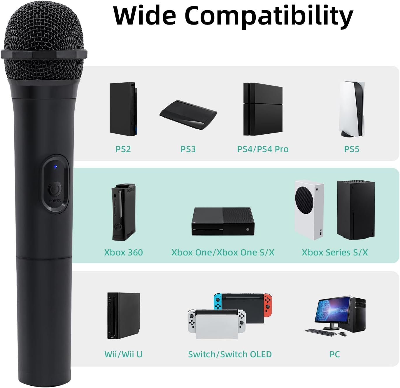 Mcbazel 2 Pack Wireless USB Gaming Microphone Compatible with Xbox Series X/S, PS5, Switch OLED, NS Switch, PC, PS4, PS3, PS2, Xbox One X/S, Xbox One, Xbox 360, Wii - Image 4