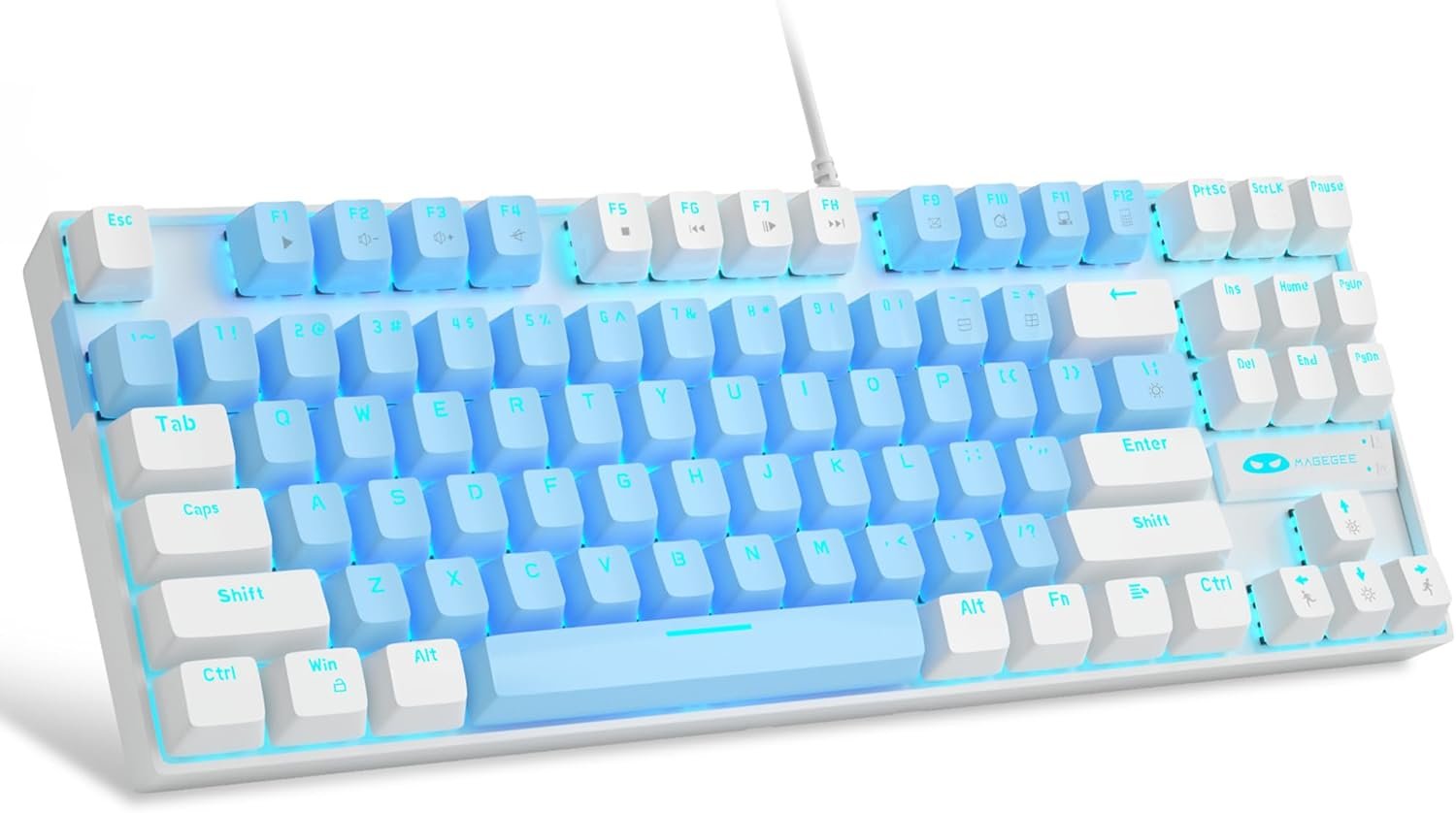 MageGee 75% Mechanical Gaming Keyboard with Blue Switch, LED Blue Backlit, 87 Keys Compact TKL Wired Keyboards for Windows Laptop PC Gamer - Blue/White - Image 2