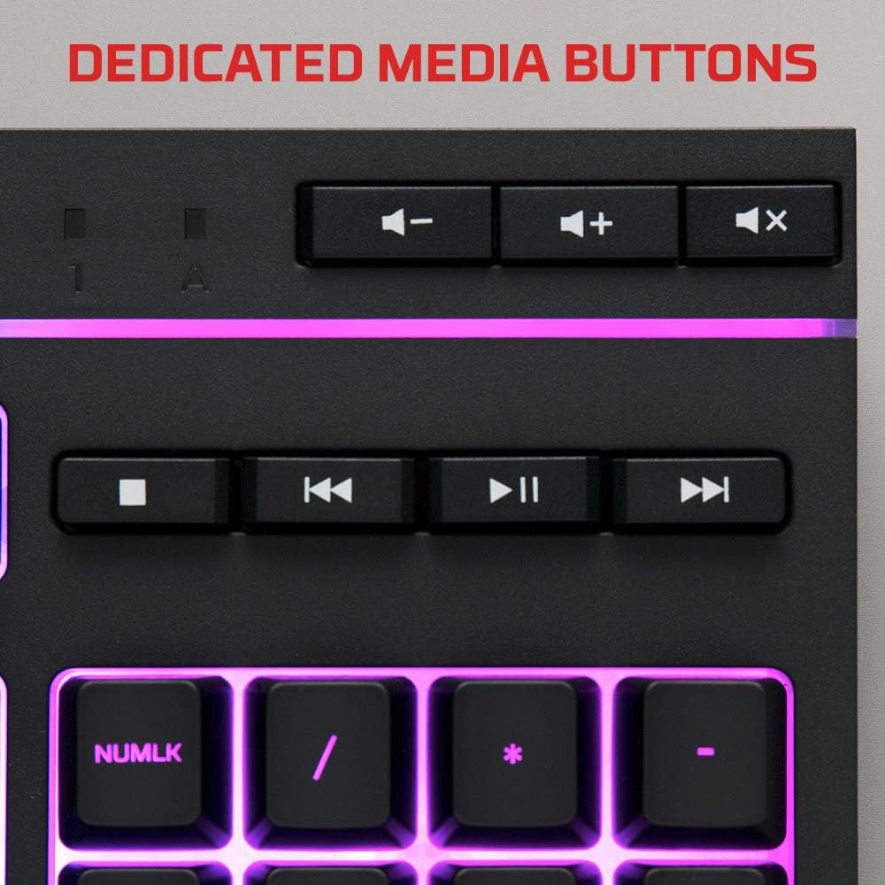 HyperX Alloy Core RGB – Membrane Gaming Keyboard, Comfortable Quiet Silent Keys with RGB LED Lighting Effects, Spill Resistant, Dedicated Media Keys, Compatible with Windows 10/8.1/8/7 – Black - Image 4