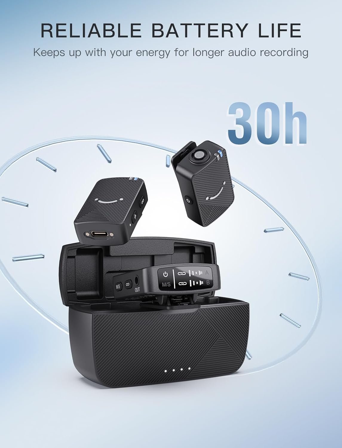 FIFINE Wireless Lavalier Microphone for iPhone/Android/Camera, 2 Pack Cordless Lapel Mic System for Vlog Recording Video YouTube/TikTok Interview, Condenser Clip-On Microphone with Charging Case-M9 - Image 6