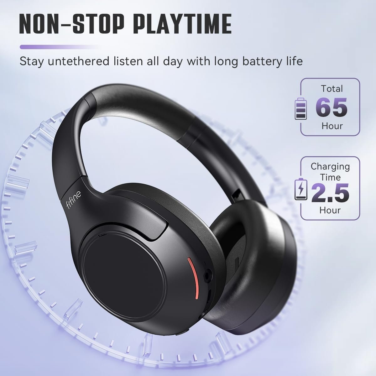 FIFINE Wireless Bluetooth Headphones, Over-Ear Noise Canceling Headphones with Soft Earmuffs, Up to 65H Playtime for Music, Phone Calls, Sport Travel Headset for iPhone/Android/Tablet-X3 Black - Image 5