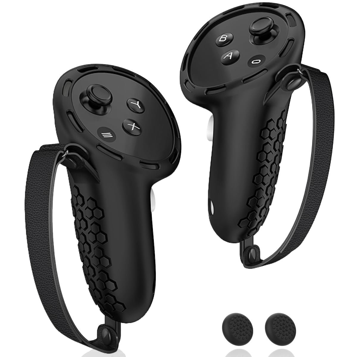 Controller Grip for Oculus Meta Quest 3S Oculus Quest 3 VR Accessories Grips Cover for VR Touch Controllers Straps Silicone Covers Protector with Non-Slip Thumbstick Covers 1Pair Black - Image 2