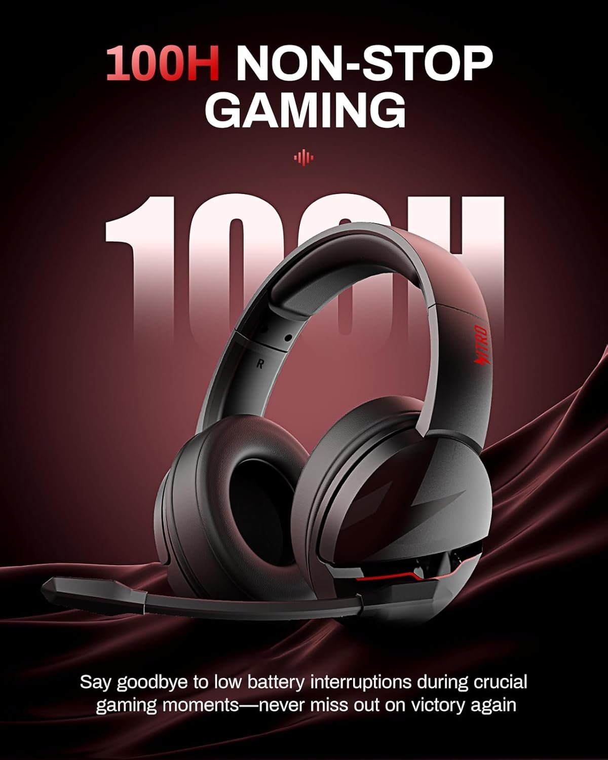 Acer Nitro Wireless Gaming Headset | Non-Stop 100H Battery | Dynamic 50mm Drivers | Clear Voice Mic | Bluetooth5.3, 3.5mm | Gaming Headphones for PC, Meeting, Music, PS4 & PS5 Headset - Black - Image 3