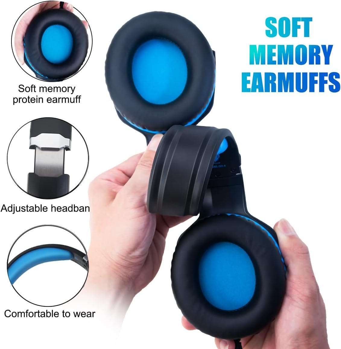 Gaming Headset for PS4, PC, Xbox One, PS5, for Nintendo Switch, Wired Over Ear Headphones with Stereo Surround Sound, Noise-Cancelling Microphone, LED Lights for Kids Adults, Black Blue - Image 8