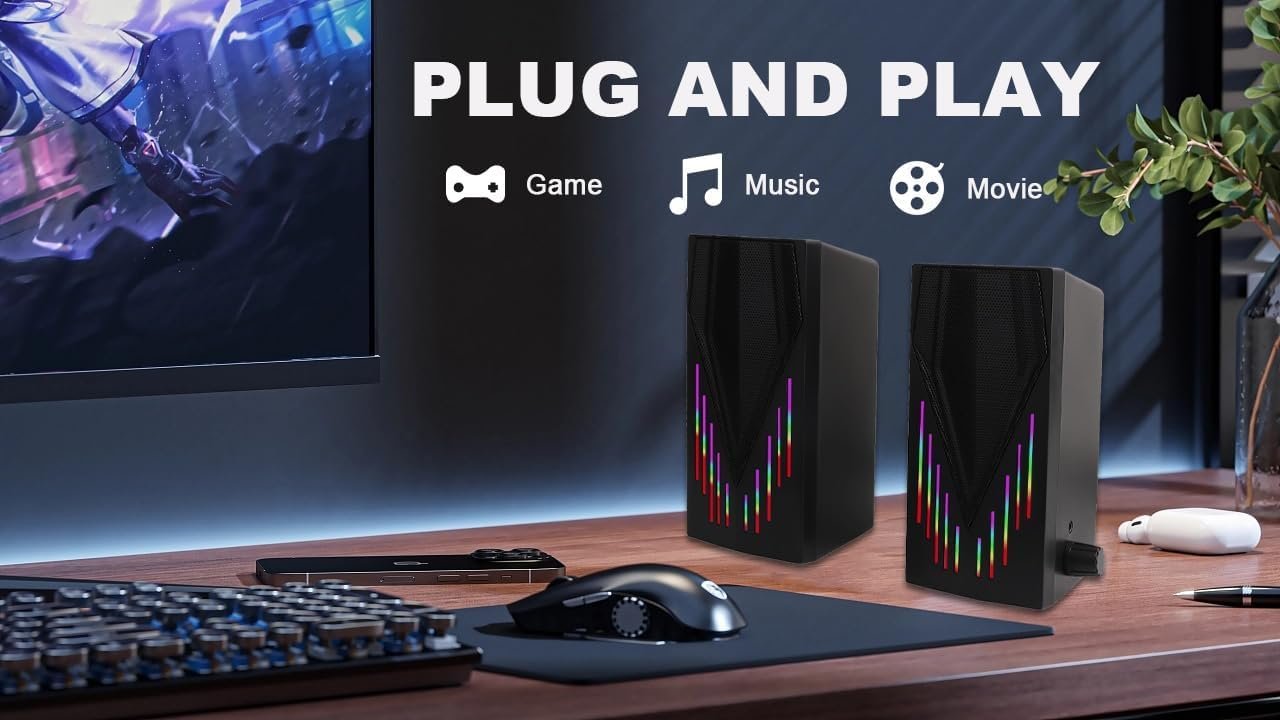 Computer Speakers, Speakers for Computer Desktop PC with Colorful RGB Lighting, USB Powered Gaming Speakers with 3.5mm Aux Cable for Monitor Laptop Tablet - Image 10