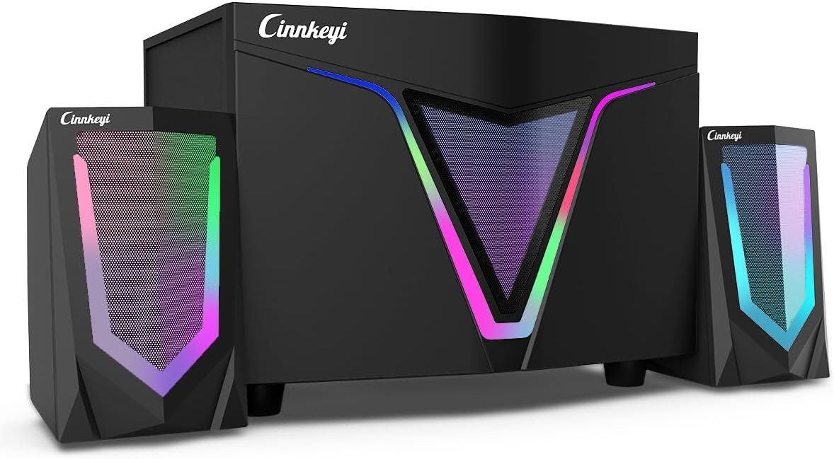 2.1 USB-Powered Computer Speaker with Subwoofer,Computer Speakers with 9'' subwoofer-Dual 4.7'' mid-Treble Full-Range Satellites for PC,Speaker with Dynamic RGB,Up to 16W, 3.5mm Inputs - Image 2