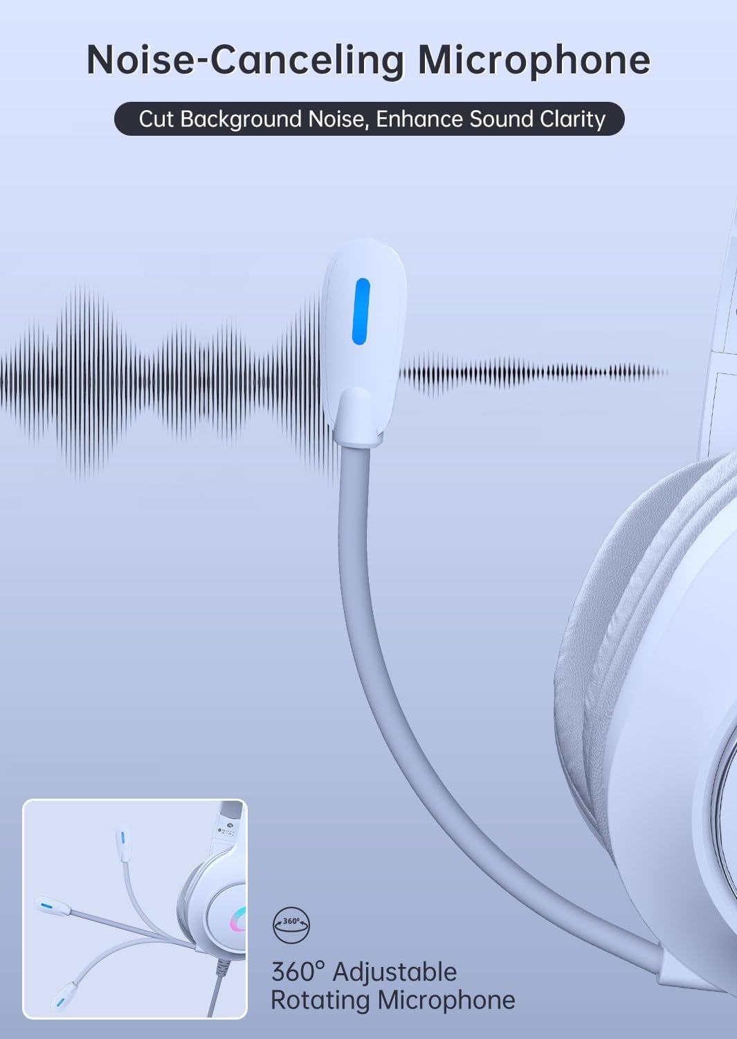 CM7002 Gaming Headset for PS5, PS4, PC, Mac, Switch, Xbox Series, Surround Sound RGB Gaming Headphones with Noise Canceling Microphone, 50MM Dynamic Drivers, 3.5MM Audio Jack, Light White - Image 6