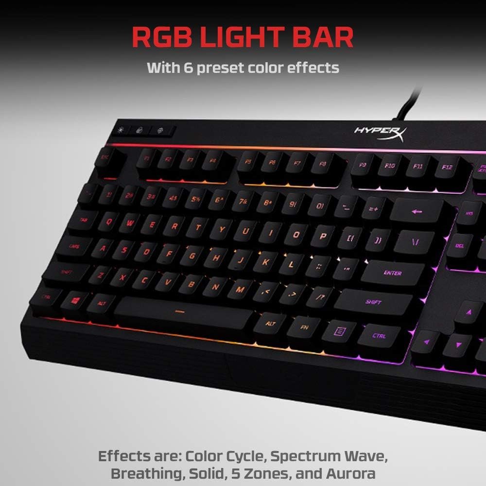 HyperX Alloy Core RGB – Membrane Gaming Keyboard, Comfortable Quiet Silent Keys with RGB LED Lighting Effects, Spill Resistant, Dedicated Media Keys, Compatible with Windows 10/8.1/8/7 – Black - Image 7