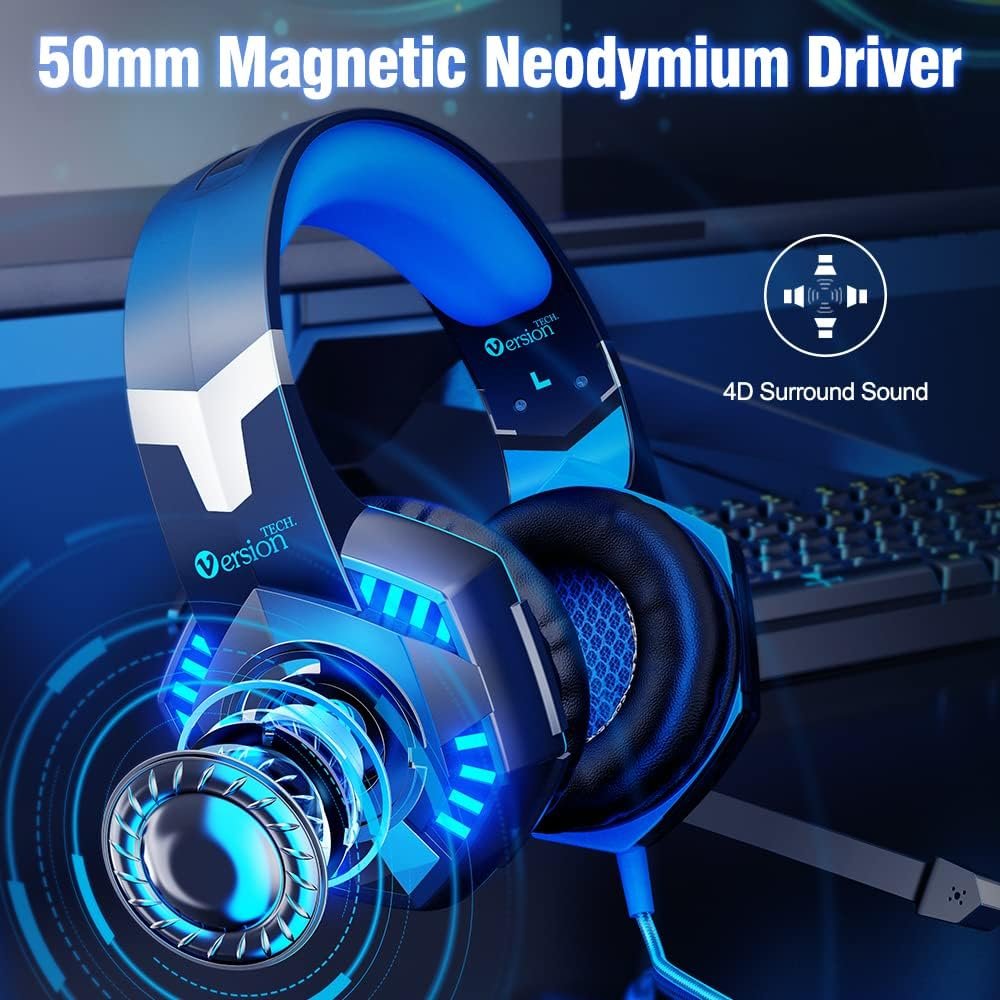 VersionTECH. G2000 Gaming Headset for PS5 PS4 Xbox One Controller,Bass Surround Noise Cancelling Mic, Over Ear Headphones with LED Lights for Mac Laptop Xbox Series X S Nintendo Switch NES PC Games - Image 4
