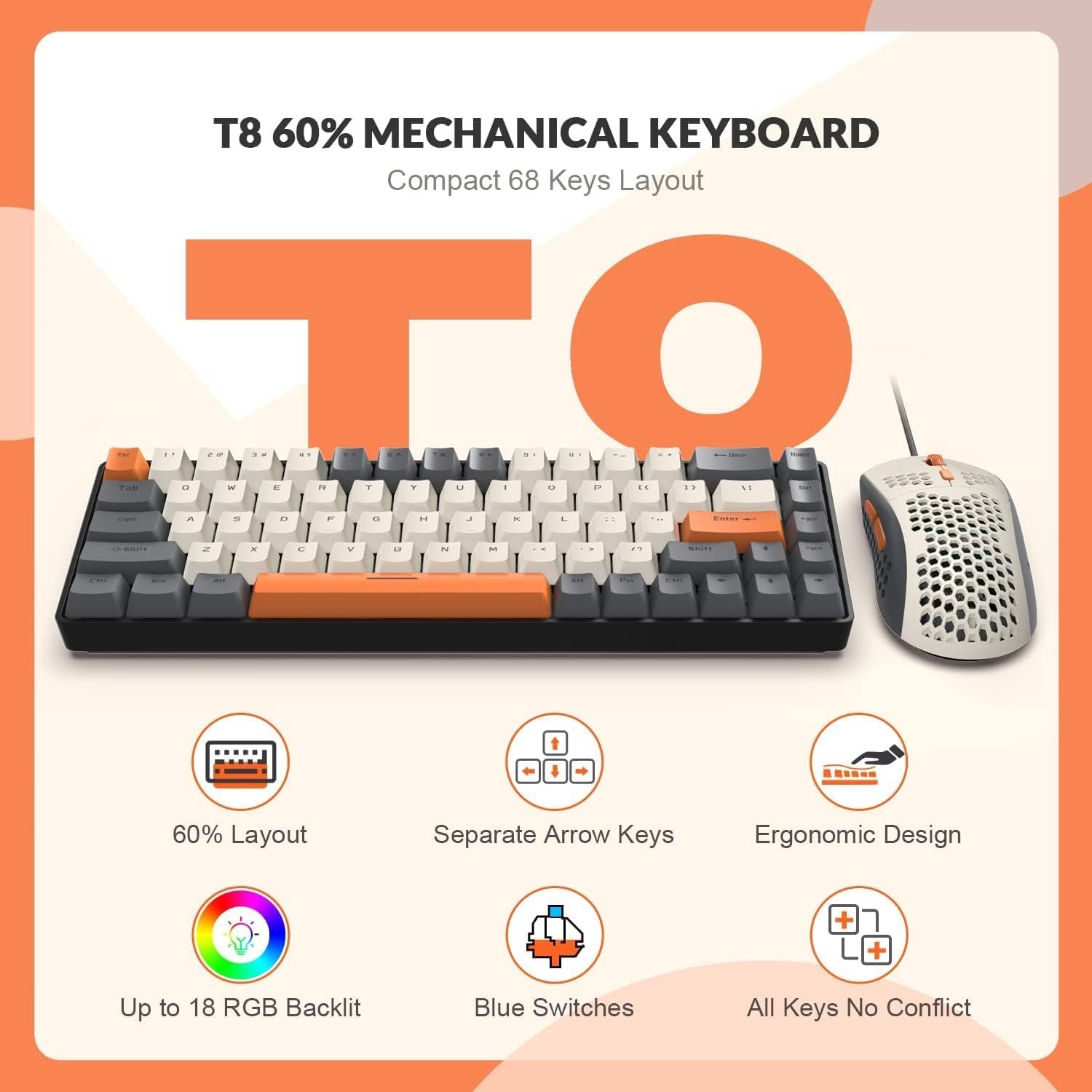 ZIYOU LANG RK-T8PR0 Wired 65% Mechanical Gaming Keyboard and Mouse Combo with RGB Backlit Anti-ghosting TKL Mini 68 Key Coiled C to A Cable Tactile Blue Switch for PS4 PS5 Xbox PC Mac Gamer(Dark Gray) - Image 3