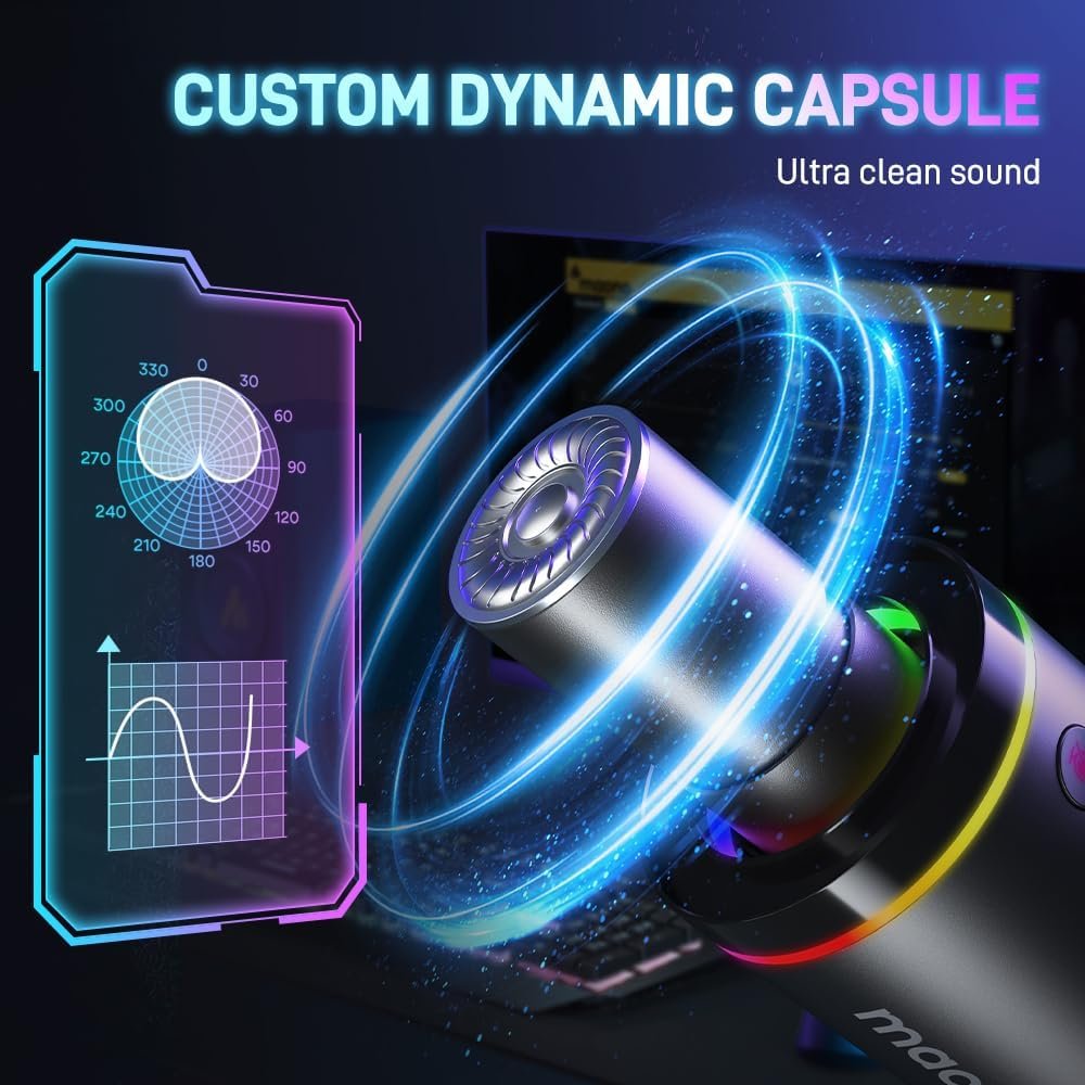 MAONO XLR/USB Dynamic Microphone, RGB Gaming Mic with Software, Mute, Gain Knob, Volume Control and Headphone Jack for Streaming, Podcasting, Recording-PD200X (Black) - Image 3