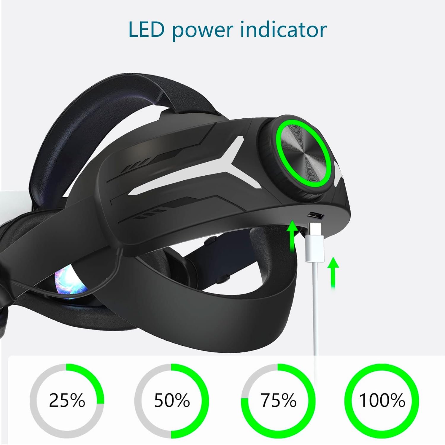 Head Strap Battery Pack for Oculus Quest 2, Replacement Elite Strap 8000mAh Rechargeable Battery PC Accessories, Adjustable Headset with LED Backlight for Meta VR by JYMEGOVR (Black) - Image 7