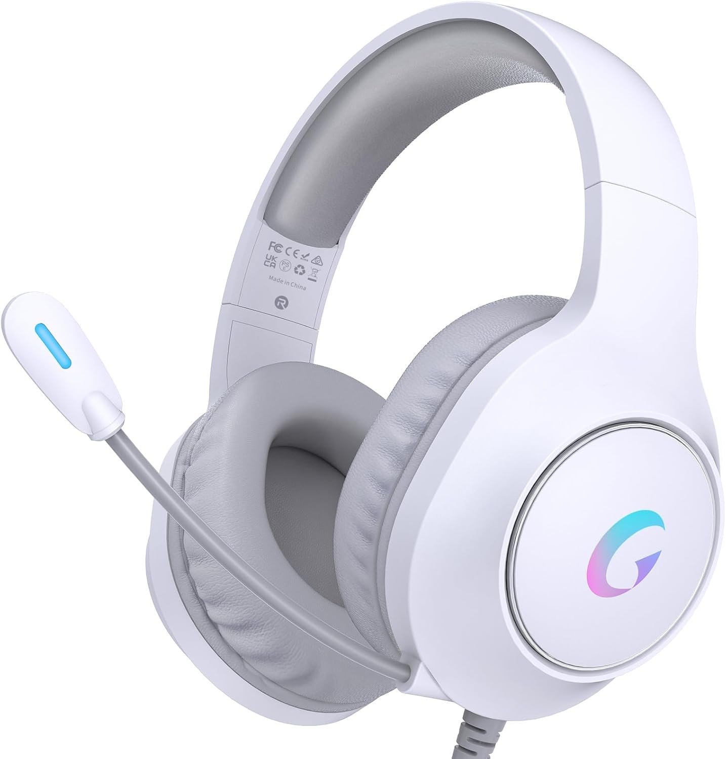 CM7002 Gaming Headset for PS5, PS4, PC, Mac, Switch, Xbox Series, Surround Sound RGB Gaming Headphones with Noise Canceling Microphone, 50MM Dynamic Drivers, 3.5MM Audio Jack, Light White - Image 2