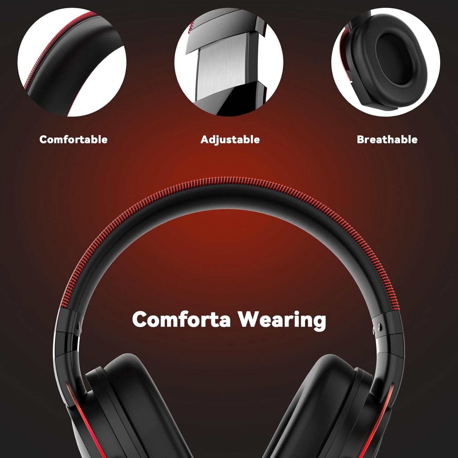 A88 Gaming Headset with Microphone, Stereo Wired Noise Cancelling Over-Ear Headphones with Mic for Pc, Ps5, Xbox One Series X/s, Ps4, Computer, Laptop, Mac, Nintendo, Gamer (Red) - Image 5