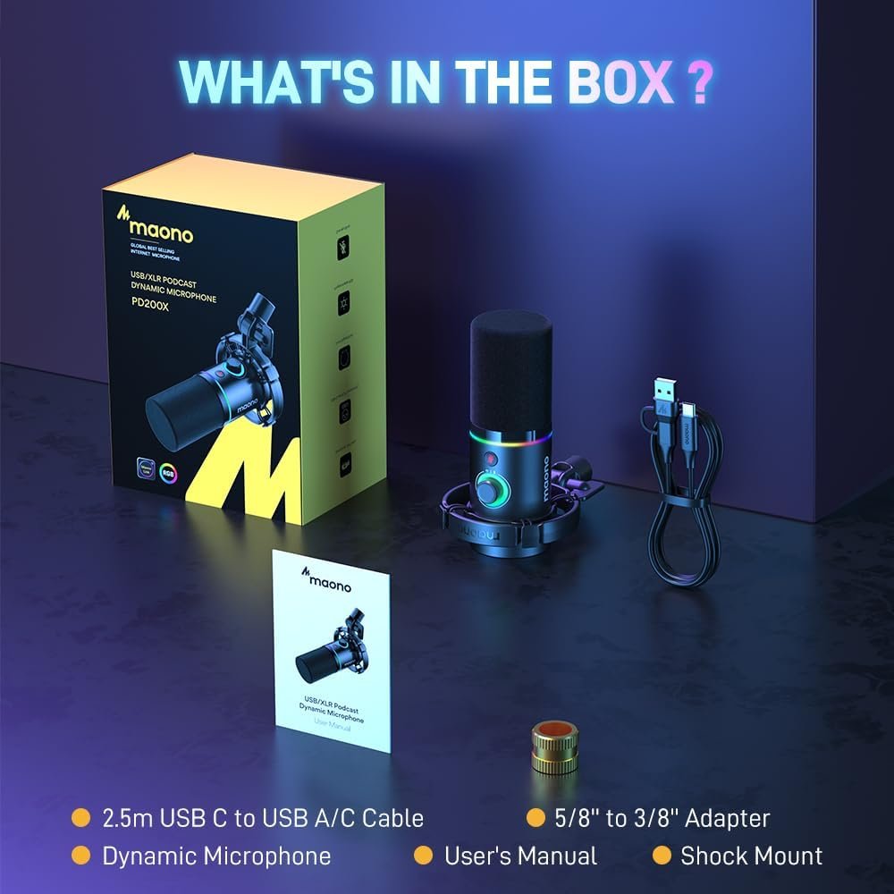 MAONO XLR/USB Dynamic Microphone, RGB Gaming Mic with Software, Mute, Gain Knob, Volume Control and Headphone Jack for Streaming, Podcasting, Recording-PD200X (Black) - Image 10