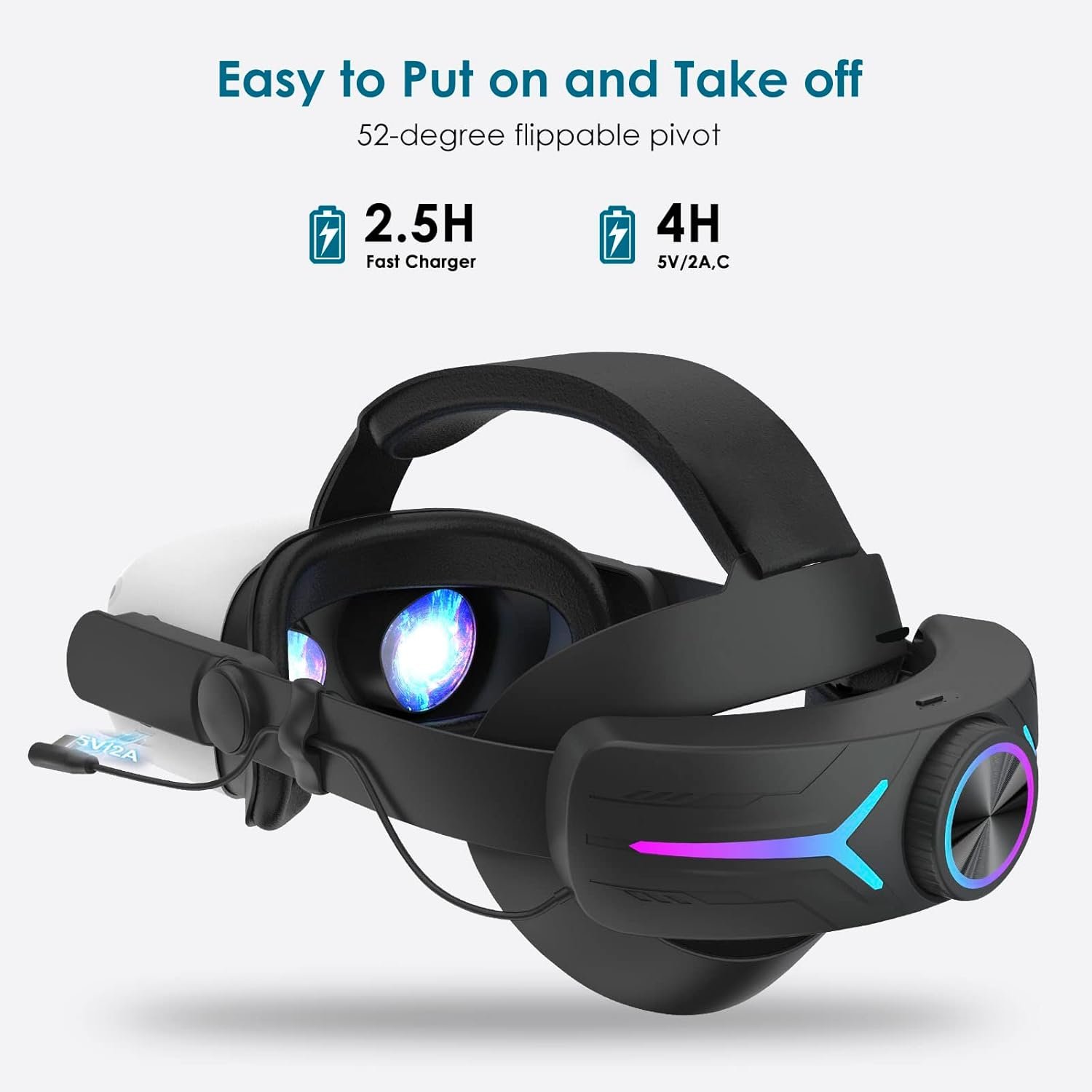 Head Strap Battery Pack for Oculus Quest 2, Replacement Elite Strap 8000mAh Rechargeable Battery PC Accessories, Adjustable Headset with LED Backlight for Meta VR by JYMEGOVR (Black) - Image 9