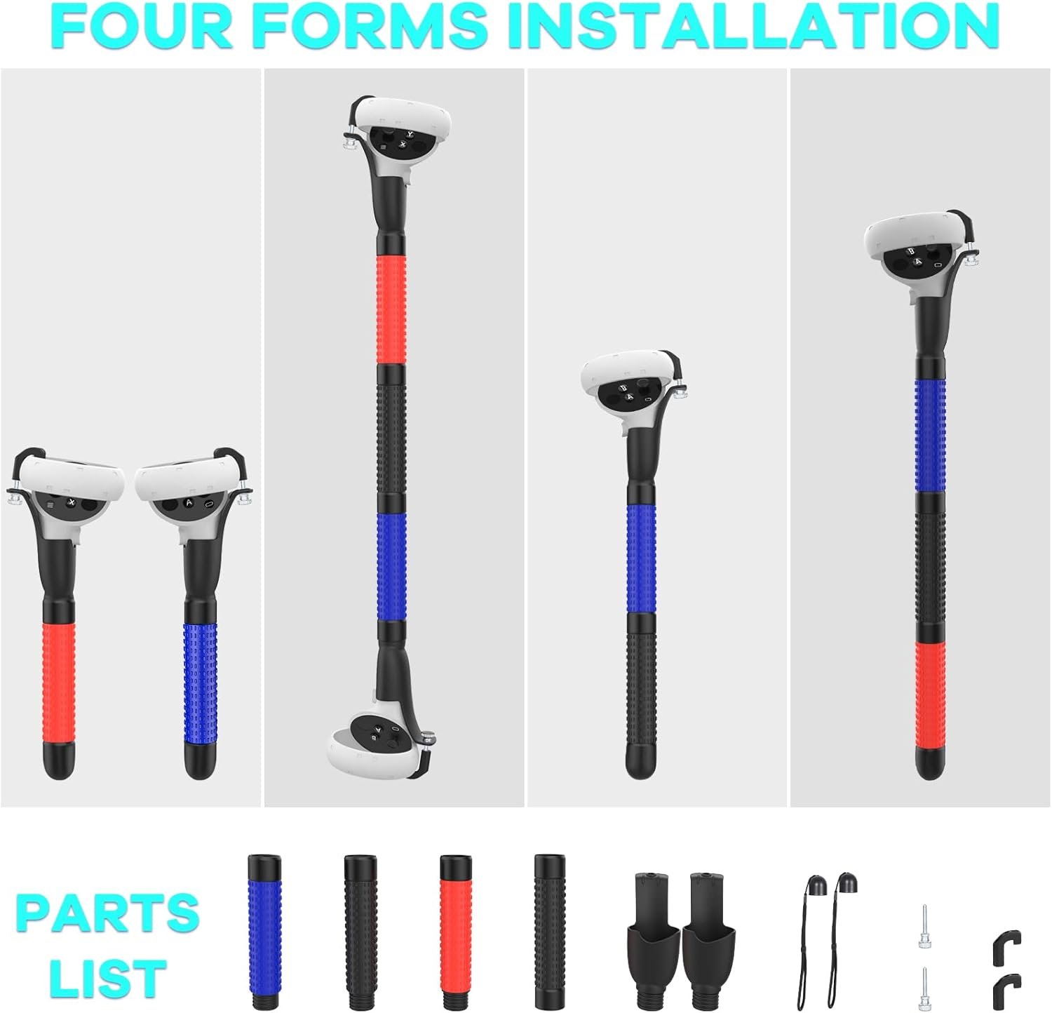 VR Game Handle Accessories for Quest 2 Controllers, Extension Grips for Playing Beat Saber Gorilla Tag Long Arms, Compatible with Oculus Quest 2 Touch Controllers, Black, Red, Blue - Image 8