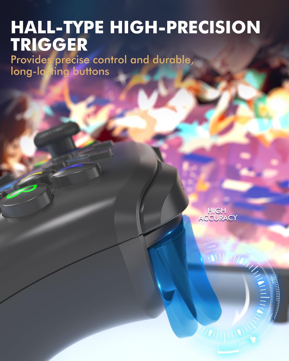 PC Controller, Wireless 2.4G PC Gaming Controller with RGB Light, Hall Effect Joysticks & Triggers, Programming, 1000mAh, Dual Vibration, Turbo, Switch Controller Compatible with for PC/Switch/Android/iOS - Image 5