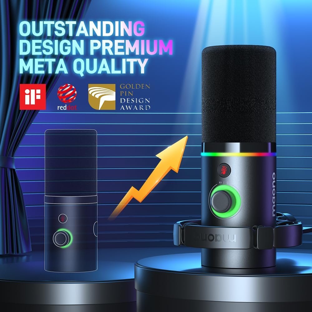 MAONO XLR/USB Dynamic Microphone, RGB Gaming Mic with Software, Mute, Gain Knob, Volume Control and Headphone Jack for Streaming, Podcasting, Recording-PD200X (Black) - Image 9