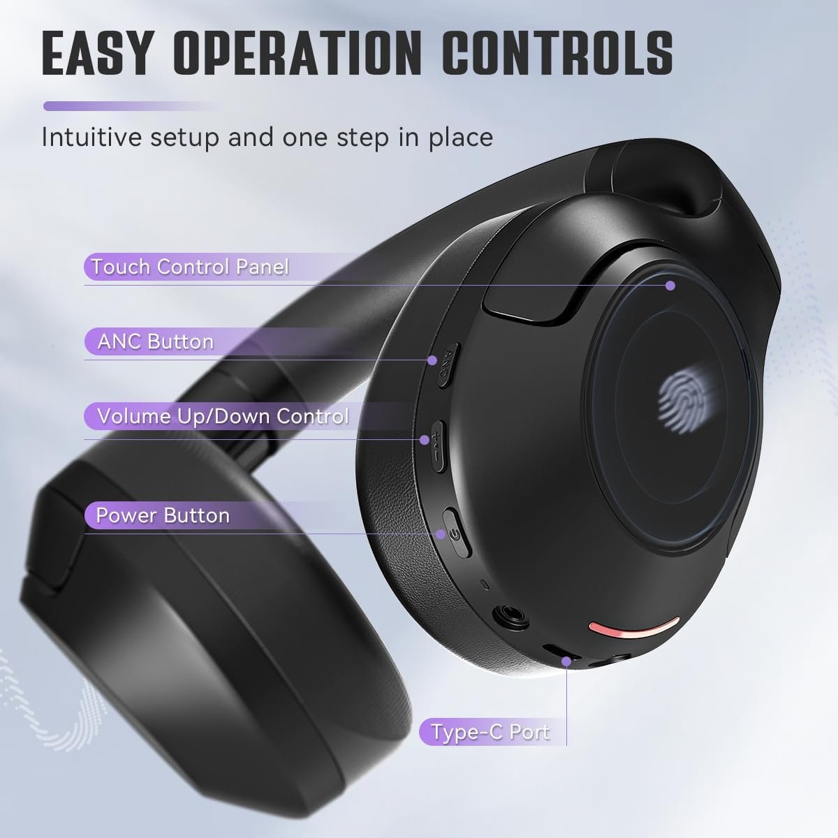 FIFINE Wireless Bluetooth Headphones, Over-Ear Noise Canceling Headphones with Soft Earmuffs, Up to 65H Playtime for Music, Phone Calls, Sport Travel Headset for iPhone/Android/Tablet-X3 Black - Image 8