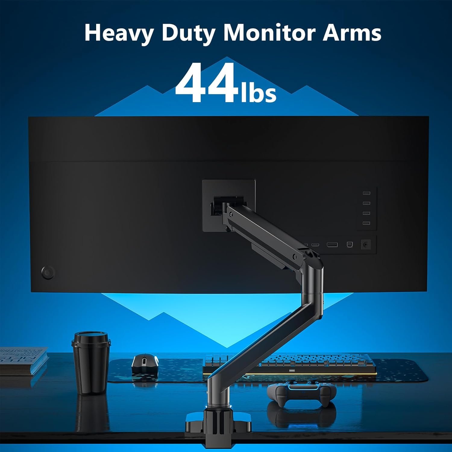WALI Single Monitor Gas Spring Desk Mount, Heavy Duty Monitor Arm for Ultrawide Screen up to 49 inch, 44 lbs with USB. Fully Adjustable, Mounting Holes 75 and 100 (GSMU001XL), Black - Image 3
