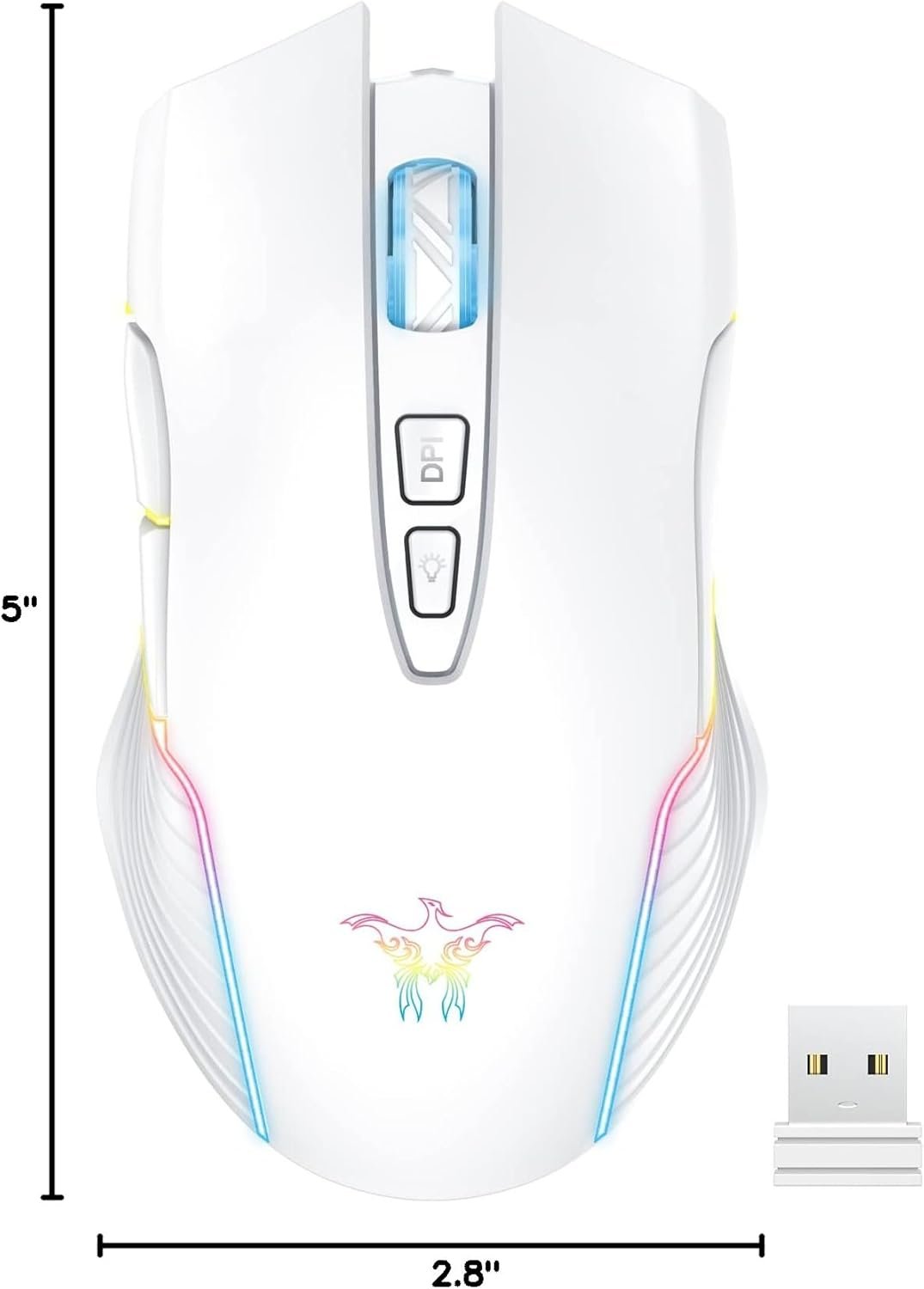 Rechargeable Wireless Gaming Mouse, Ergonomic RGB Computer Mouse with 2.4G Receiver, RGB Backlight, Adjustable DPI Up to 3600, 7 Buttons (Not Programmable) for Windows Vista Linux (White) - Image 9