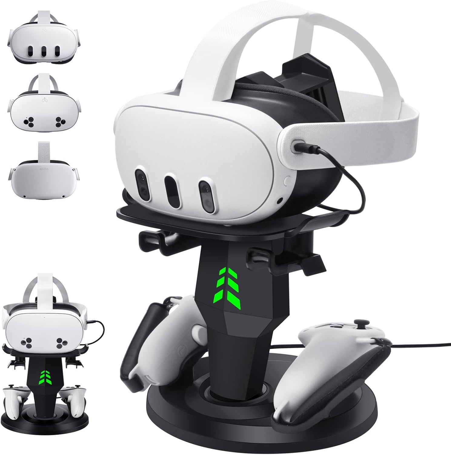 VR Headset Charging Dock for Meta Quest 3/Quest 3S/Quest 2, VR Charging Stand for Quest 3 Accessories VR Stand Supports Charging Headset with Type C Cable and fit Controller with Cover - Image 2
