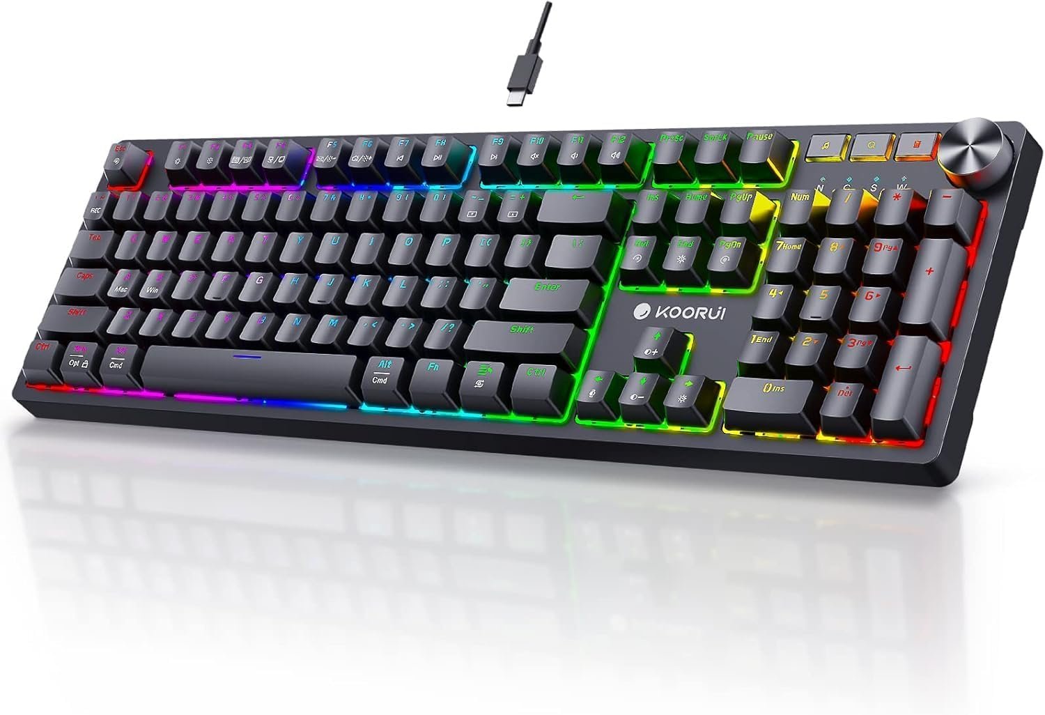 KOORUI Wired Gaming Keyboards with Brown Switch,Hot-Swap Mechanical Keyboard with Volume Knob, 26 RGB Backlit Light Up Keyboard, Full Keys Anti-Ghosting, Dual Color Injection Molded Keycaps for PC - Image 2