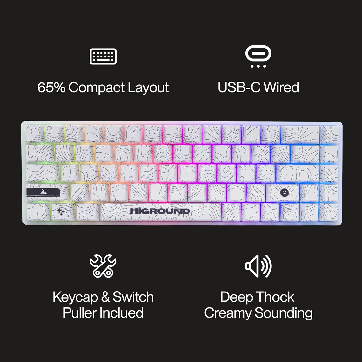Higround Trailhead 65% Mechanical USB Wired Gaming Keyboard, TTC Linear Custom Switches, Programable RGB, Hot-Swappable, Deep Thock Creamy Sounding PC Keyboard, Pre-lubed (SNOWSTONE) - Image 5