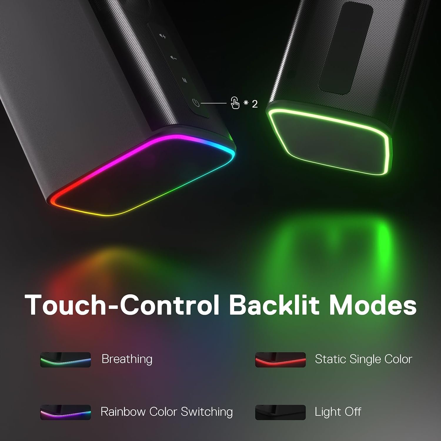 Redragon GS814 Stereo Desktop Speaker, 20W Output, 4 Real Units, BT 5.0/3.5mm AUX, Enhanced Bass, Touch-Control, Dynamic RGB Lighting - Image 7