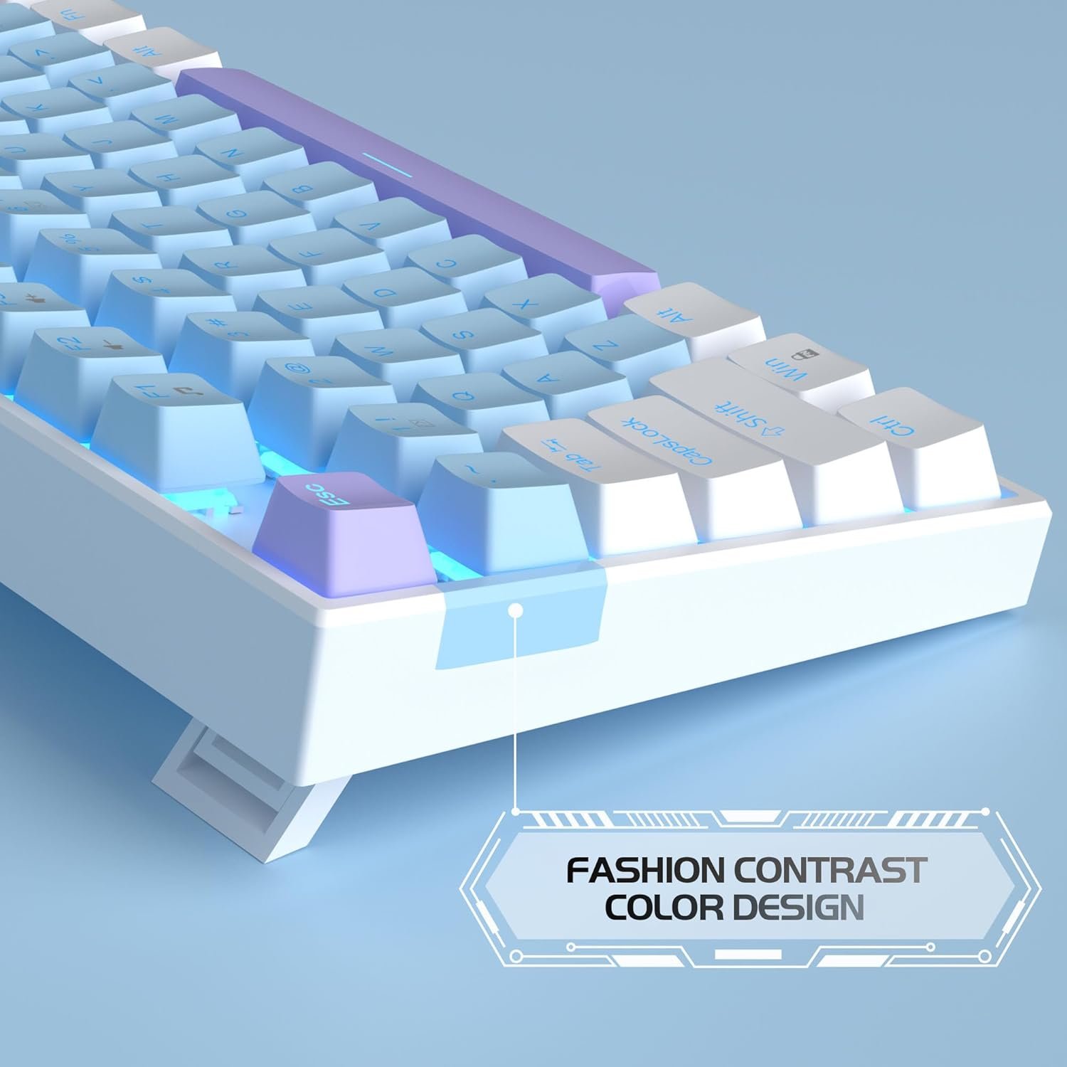 MageGee 75% Mechanical Gaming Keyboard with Blue Switch, LED Blue Backlit, 87 Keys Compact TKL Wired Keyboards for Windows Laptop PC Gamer - Blue/White - Image 7