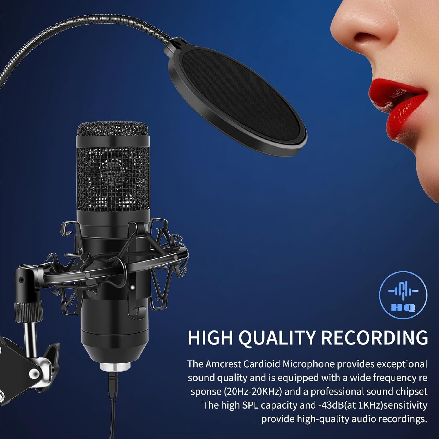 USB Condenser Microphone,Computer PC Microphone Kit with Adjustable Boom Arm Stand Shock Mount for YouTube Vocal Gaming Streaming - Image 4